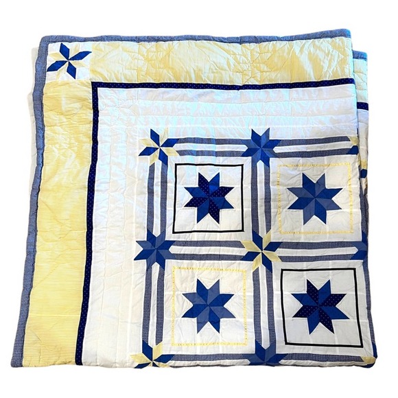 Star Quilt Hand Sewn and Machine Stitched 84" x 86" Homemade Plaid Polka Dot - Picture 8 of 16